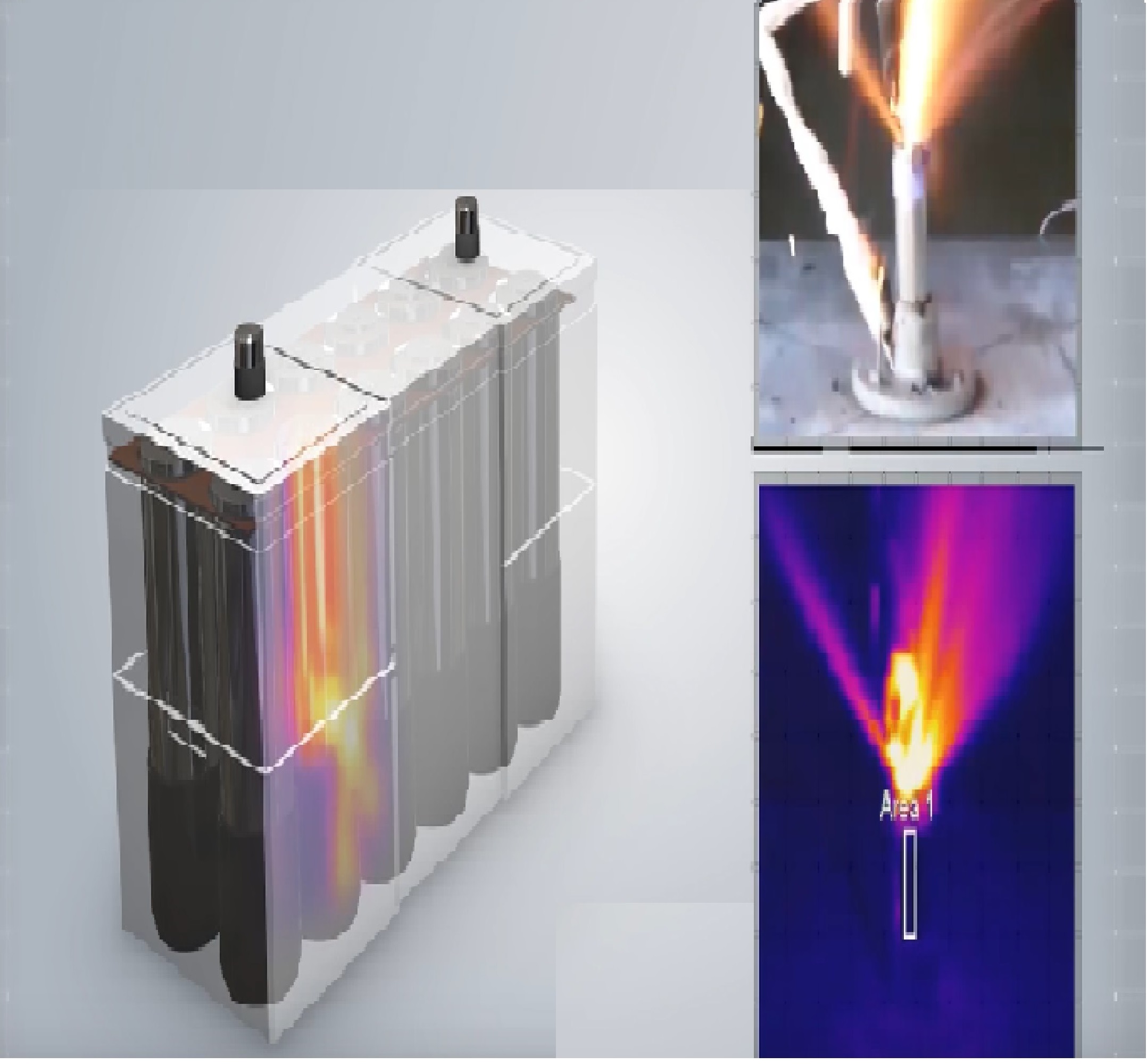 Battery is being tested by inducing the Internal Short Circuit method to one of the cells while introducing heat.