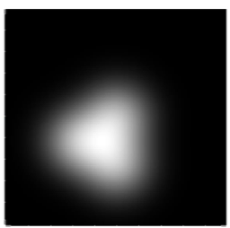  Figure. 2: Irradiance of three overlapping laser beams after 500 Km of propagation from LEO. Computational results.